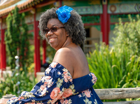Tia checking out the water at the Pagoda