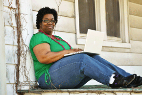 Tia typing away as usual
